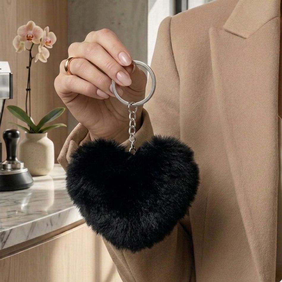 Fluffy Heart Plushie Keychain | Faux Fur Heart Bag Charm | 7 Colours