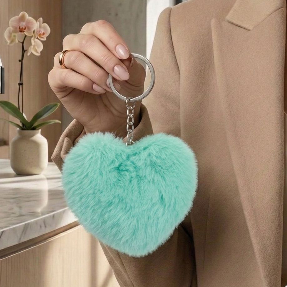 Fluffy Heart Plushie Keychain | Faux Fur Heart Bag Charm | 7 Colours
