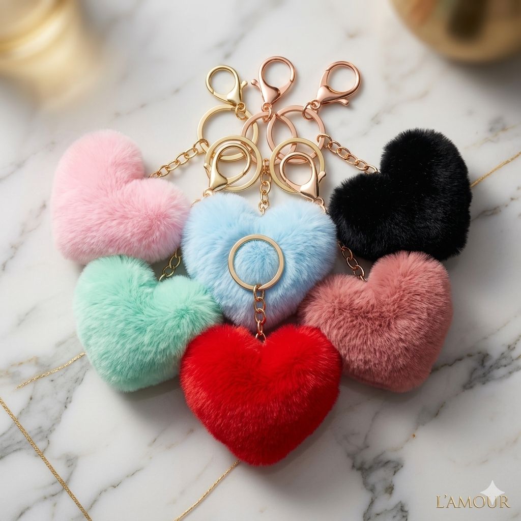 Fluffy Heart Plushie Keychain | Faux Fur Heart Bag Charm | 7 Colours