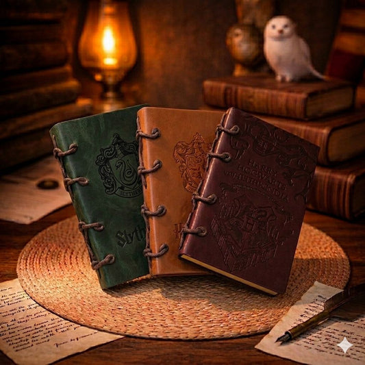 Harry Potter Hogwarts House Leather Notebook | Embossed Vintage Journal