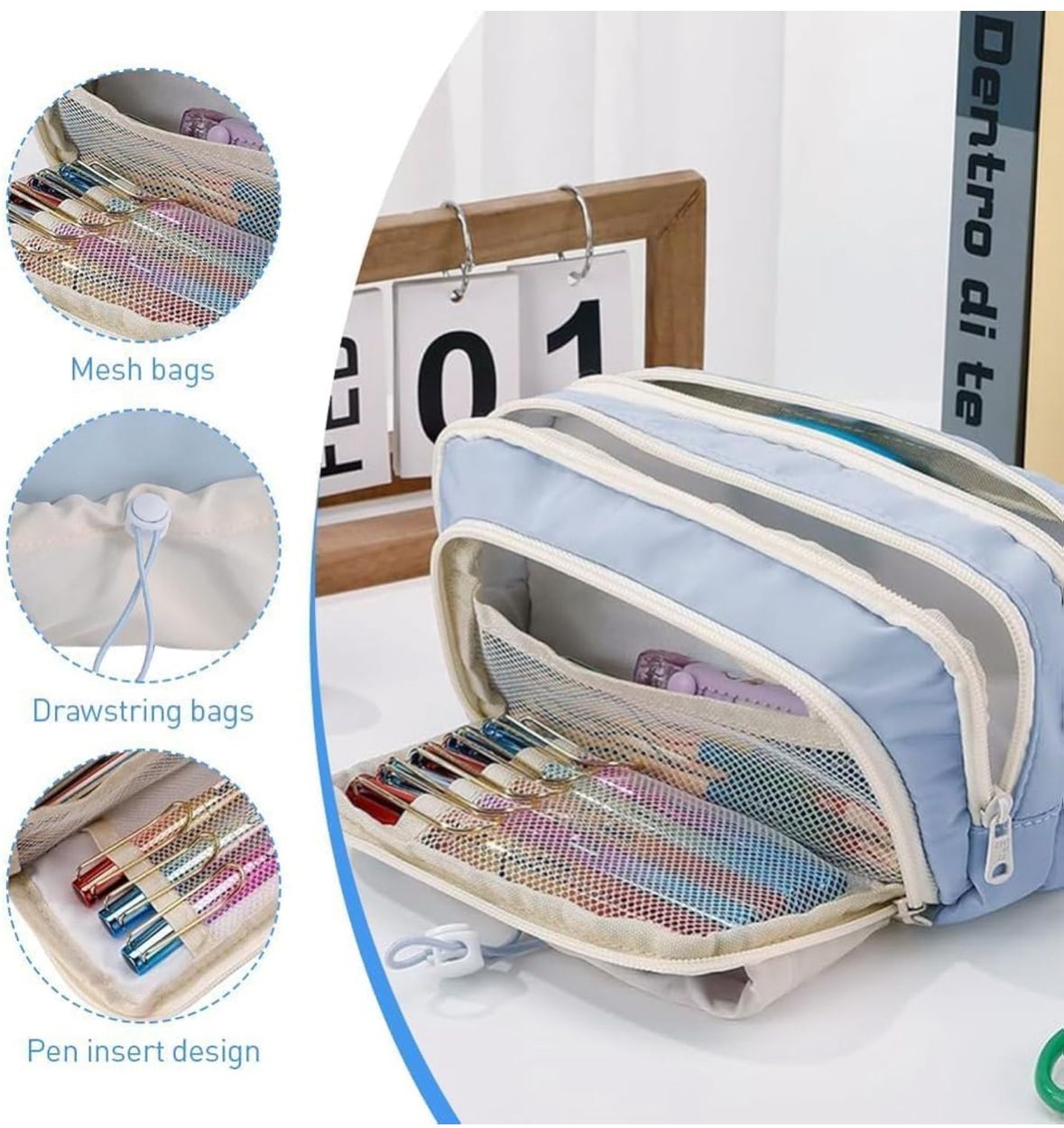 Multi-Compartment Pencil & Cosmetic Pouch