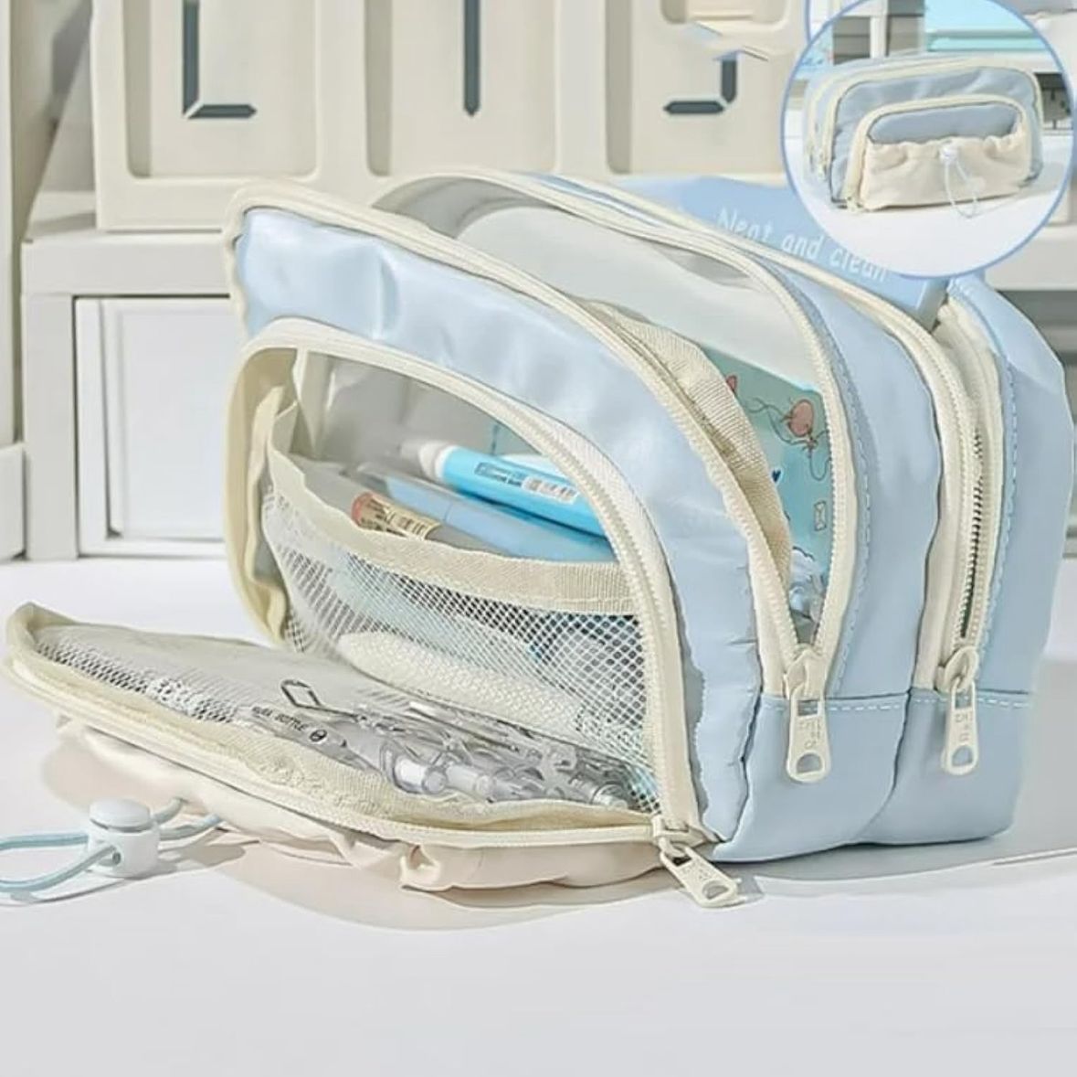 Multi-Compartment Pencil & Cosmetic Pouch