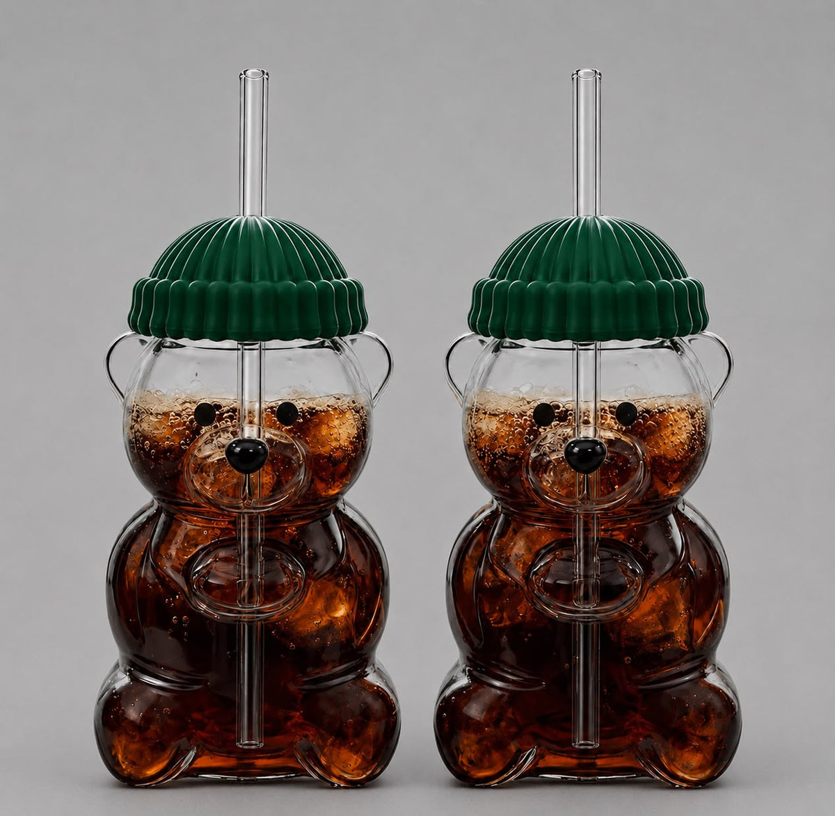 Teddy Bear Glass Tumbler with Straw