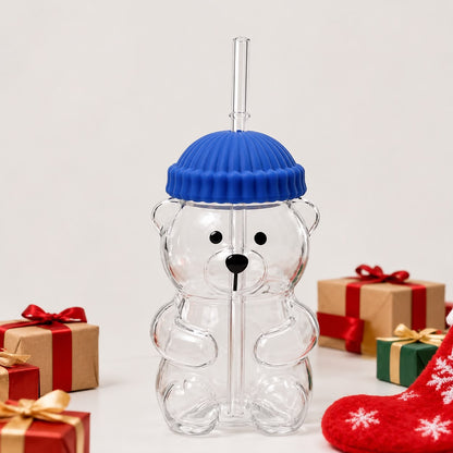 Teddy Bear Glass Tumbler with Straw