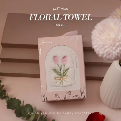 Floral Embroidered Hand Towel – Gift Box - Mix Colour - Pack of 2