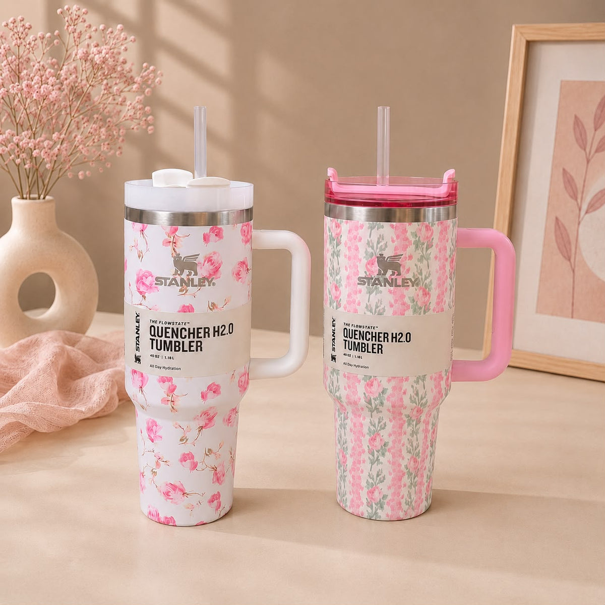 Stanley Inspired Flowstate Quencher H2.0 Tumbler | Love Shack Fancy Floral | 40oz