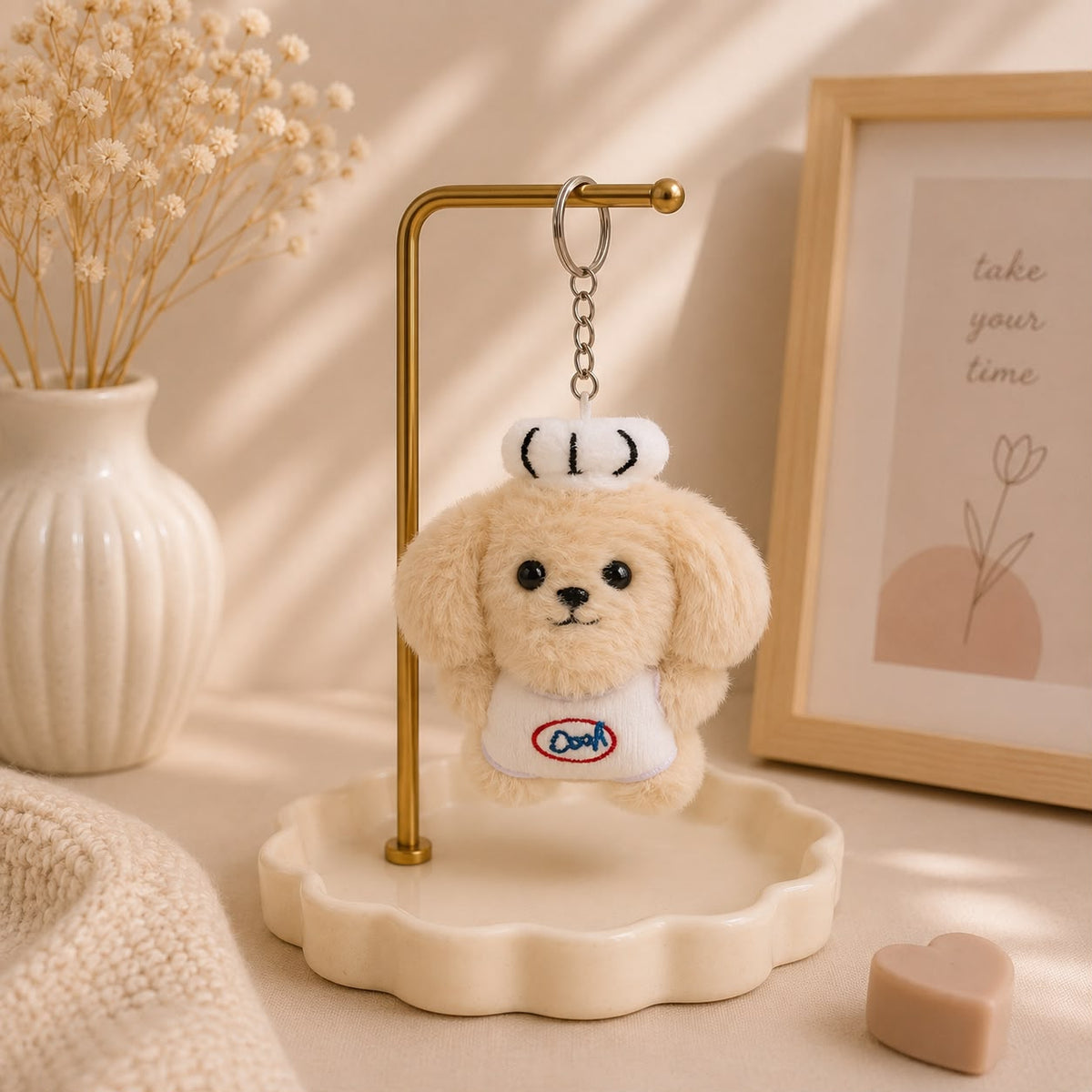 Kawaii Puppy Barista Plushie Keychain & Bag Charm