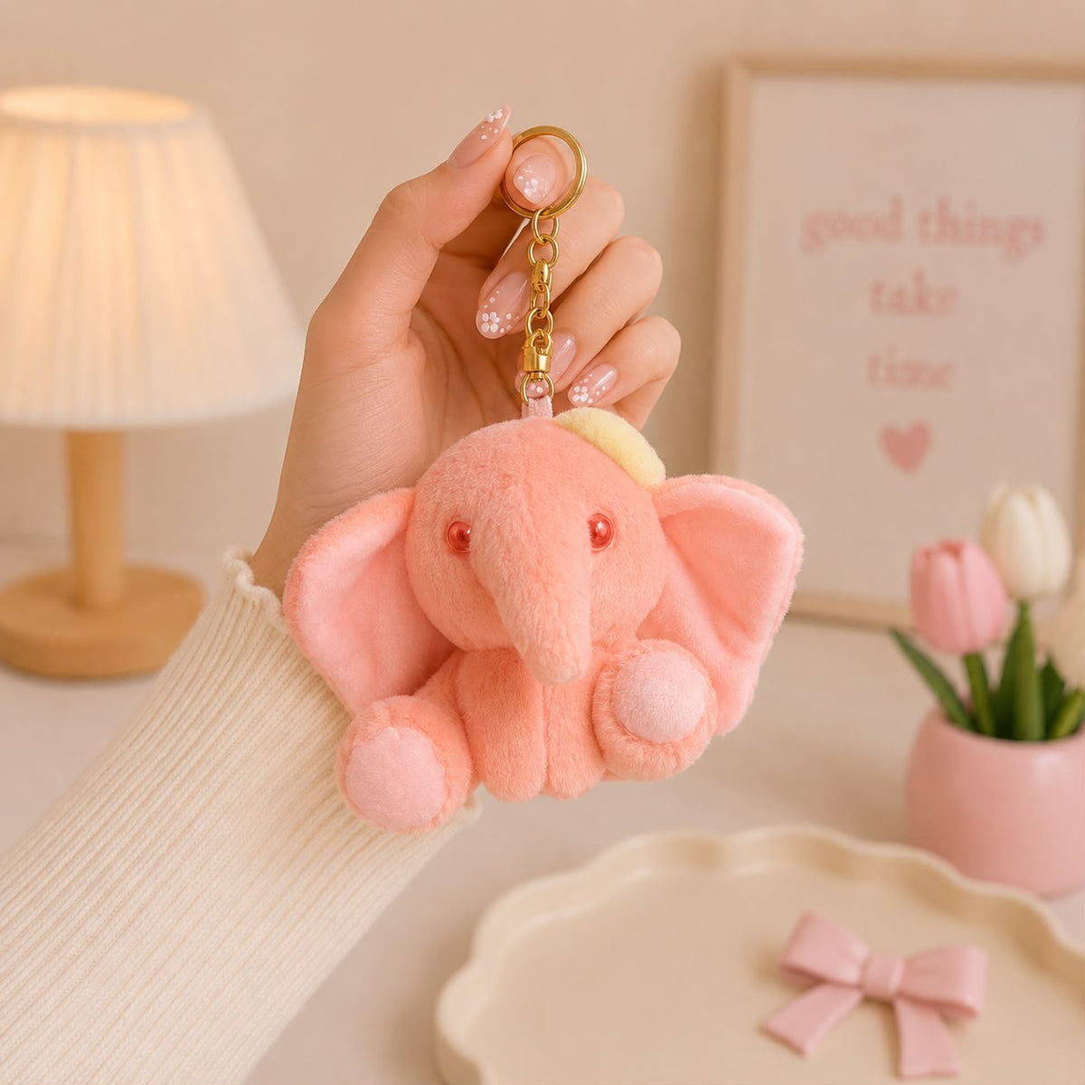 Baby Elephant Plushie Keychain – Soft Kawaii Bag Charm