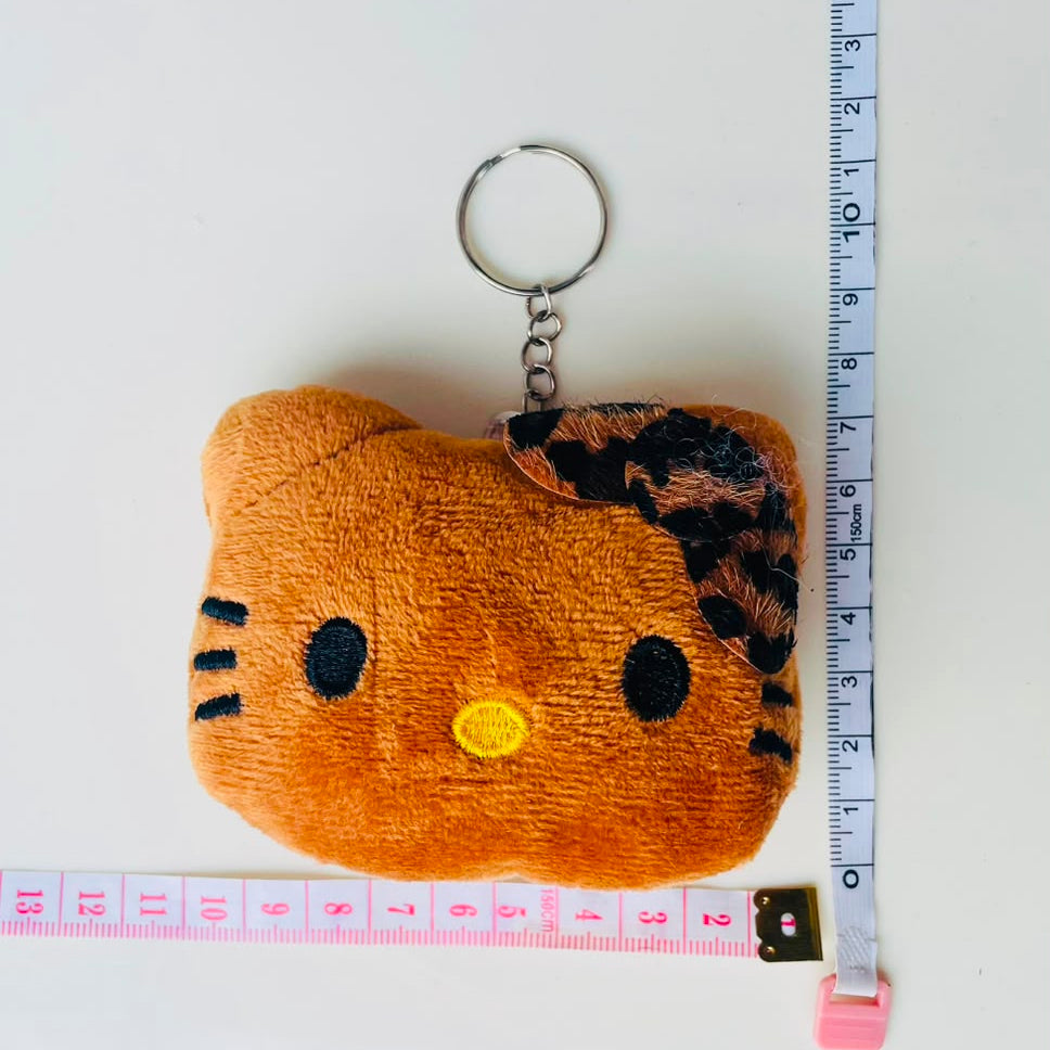 Leopard Bow Kitty Face Plushie Keychain – Chunky Kawaii Cat Bag Charm