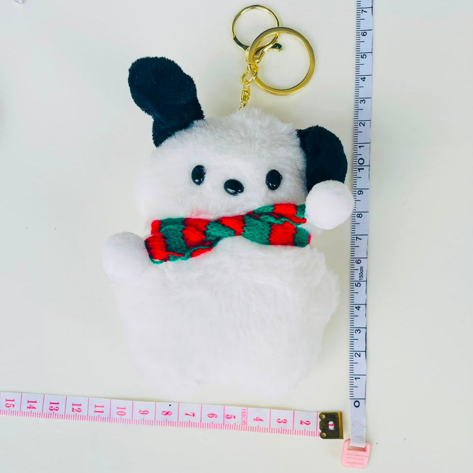 Kawaii Dog Plush Keychain | Fluffy Pochacco-Style Bag Charm with Scarf
