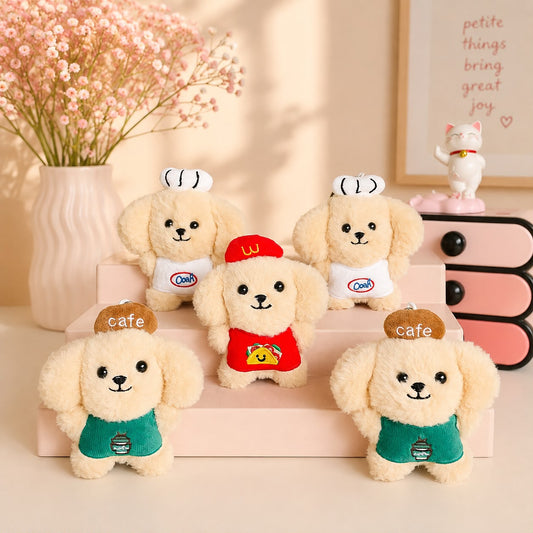 Kawaii Puppy Barista Plushie Keychain & Bag Charm