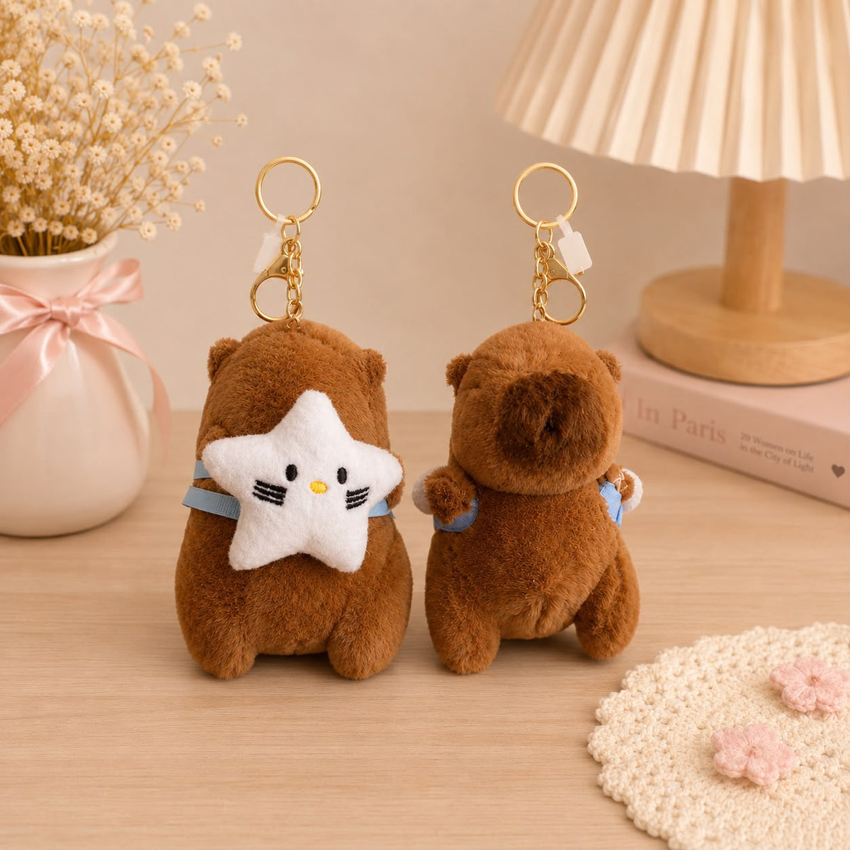 Kawaii Capybara Plushie Keychain | Cute Bag Charm with Accessories