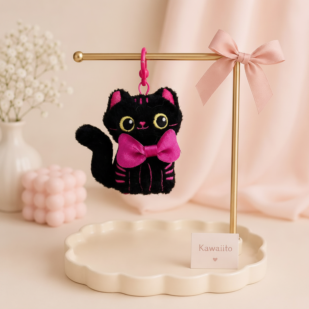 The Nerdy Cats Club Plush Keychain | Kawaii Cat Bag Charm with Bow