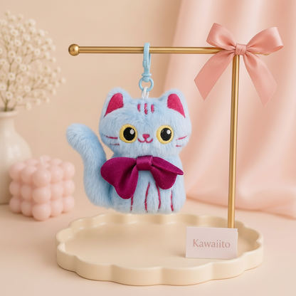 The Nerdy Cats Club Plush Keychain | Kawaii Cat Bag Charm with Bow
