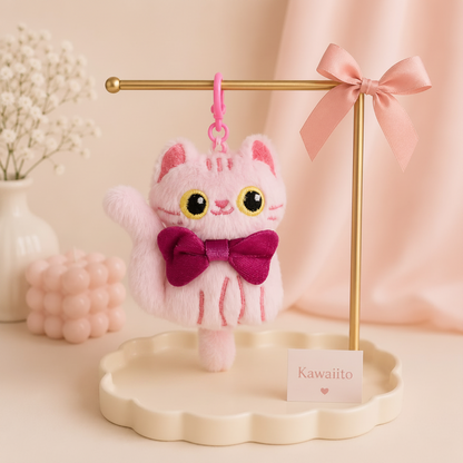 The Nerdy Cats Club Plush Keychain | Kawaii Cat Bag Charm with Bow