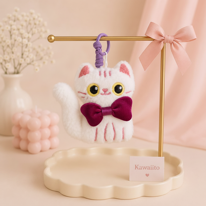 The Nerdy Cats Club Plush Keychain | Kawaii Cat Bag Charm with Bow