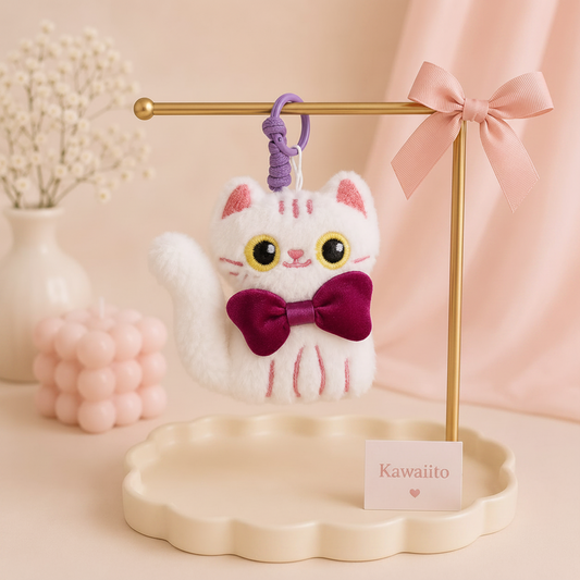 The Nerdy Cats Club Plush Keychain | Kawaii Cat Bag Charm with Bow
